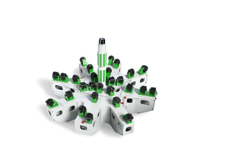 3D illustration of an expansion drill head in white, black and green