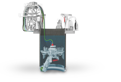 Illustration of a shaft lowering system that also allows a view inside.