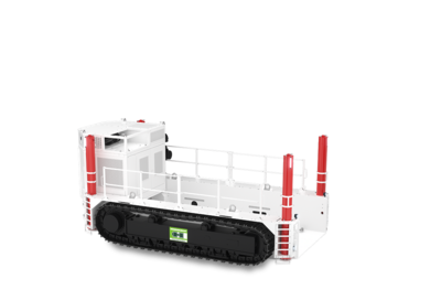 3D-Illustration eines Tracked Transport Vehicle in weiß, rot und schwarz 