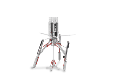 3D-Illustration eines Shaft Drilling Jumbos in rot und weiß