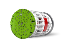 Illustration einer Doppelschild-TBM, die auch die Sicht ins Innere ermöglicht.