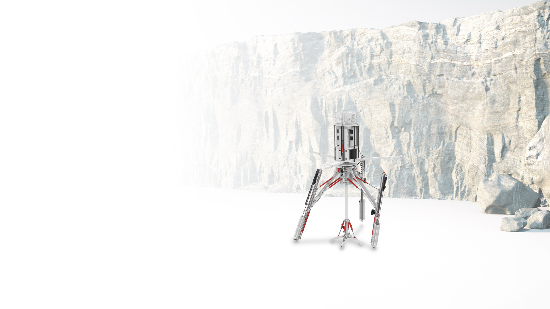3D-иллюстрация шахтного бурового станка в красно-белых тонах